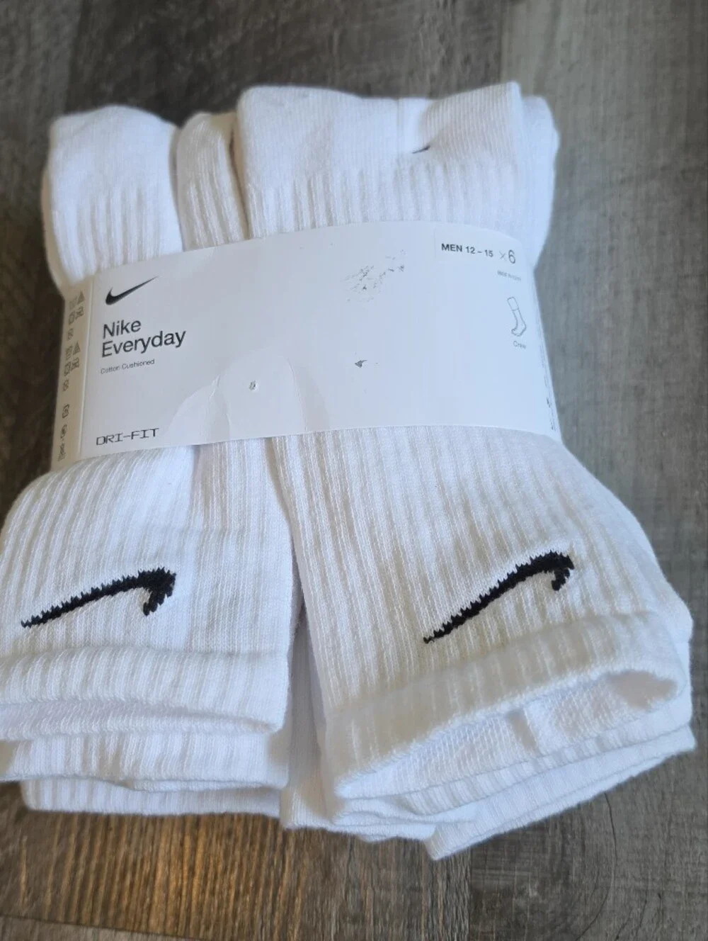 Nike White Crew Athletic Socks with Black Swoosh (6-Pack) Size 12-15